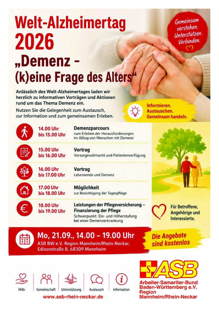 Programm zum Welt-Alzheimertag beim ASB Mannheim/Region Rhein-Neckar