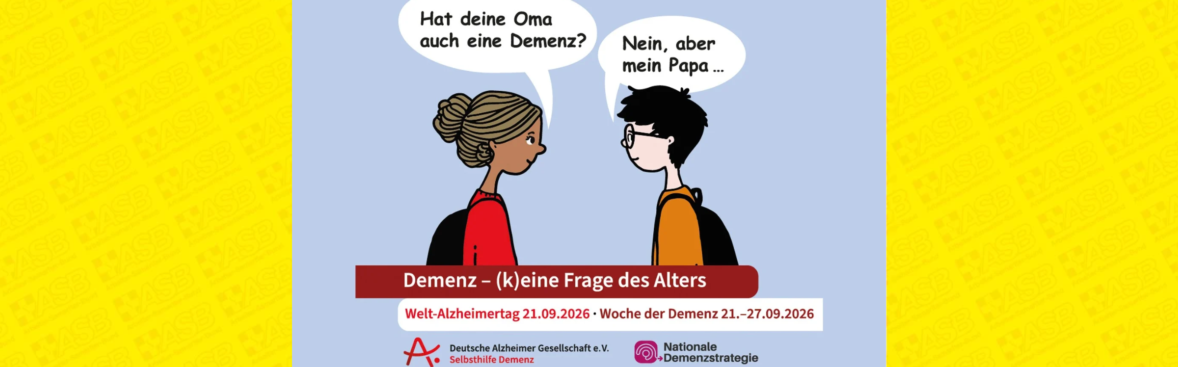 Zwei illustrierte Kinder unterhalten sich über Demenz.
